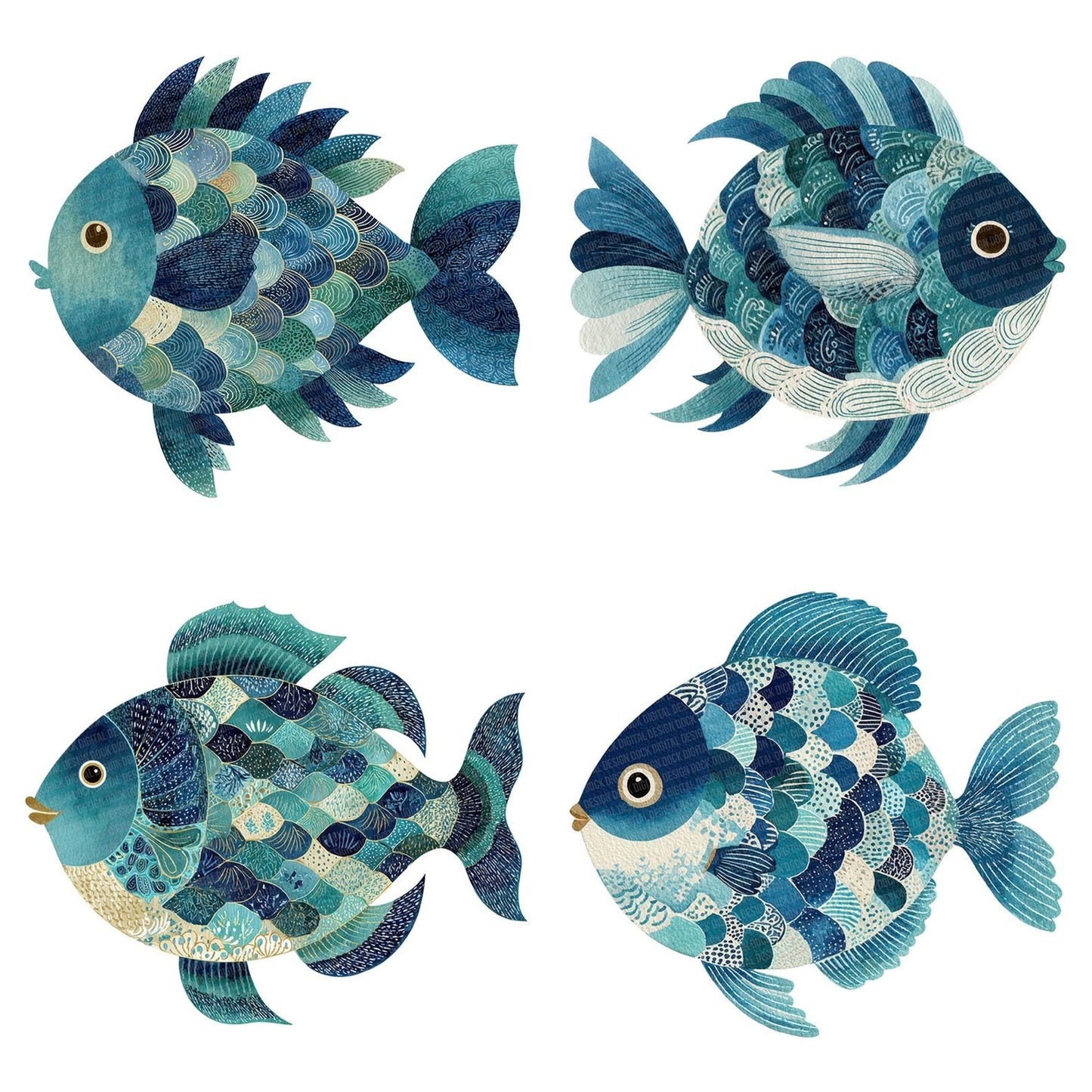 Folk Art Fish Clipart Set (DDD005483)