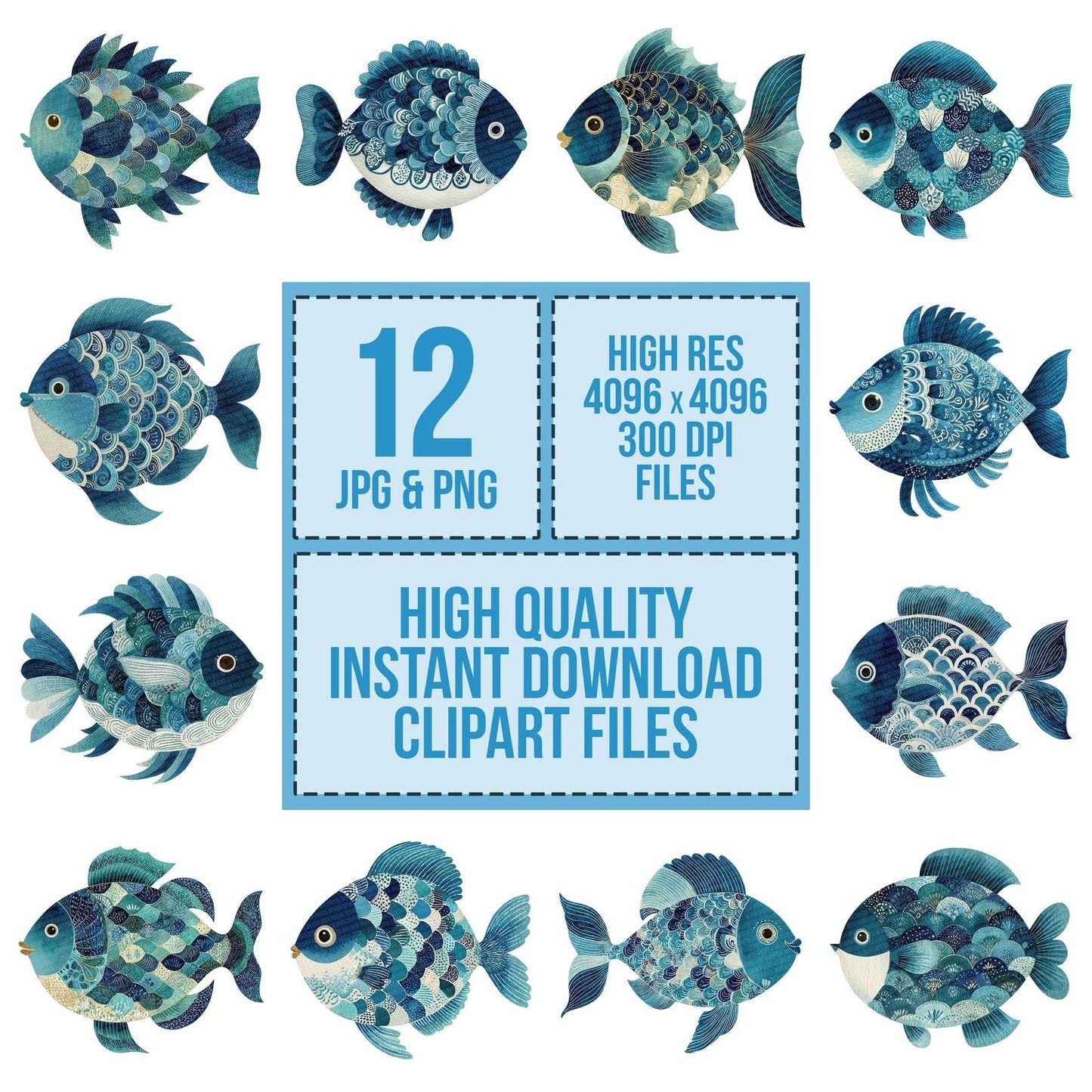 Folk Art Fish Clipart Set (DDD005483)
