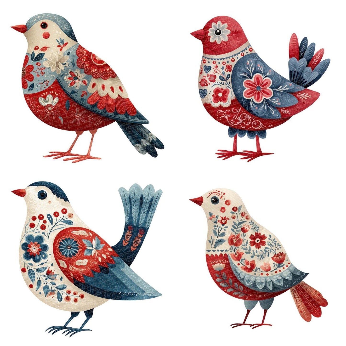 Folk Art Floral Bird Clipart Set (DDD005484)