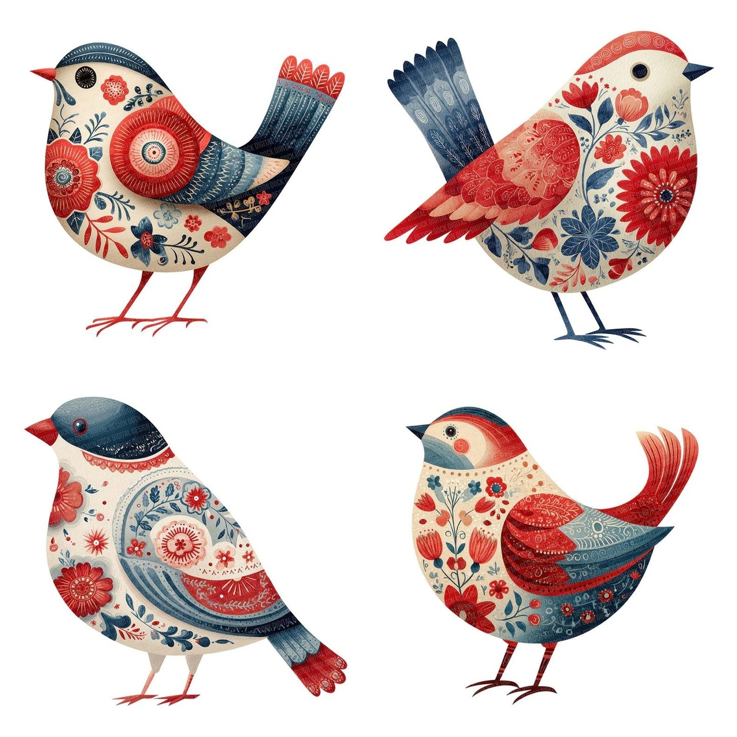 Folk Art Floral Bird Clipart Set (DDD005484)