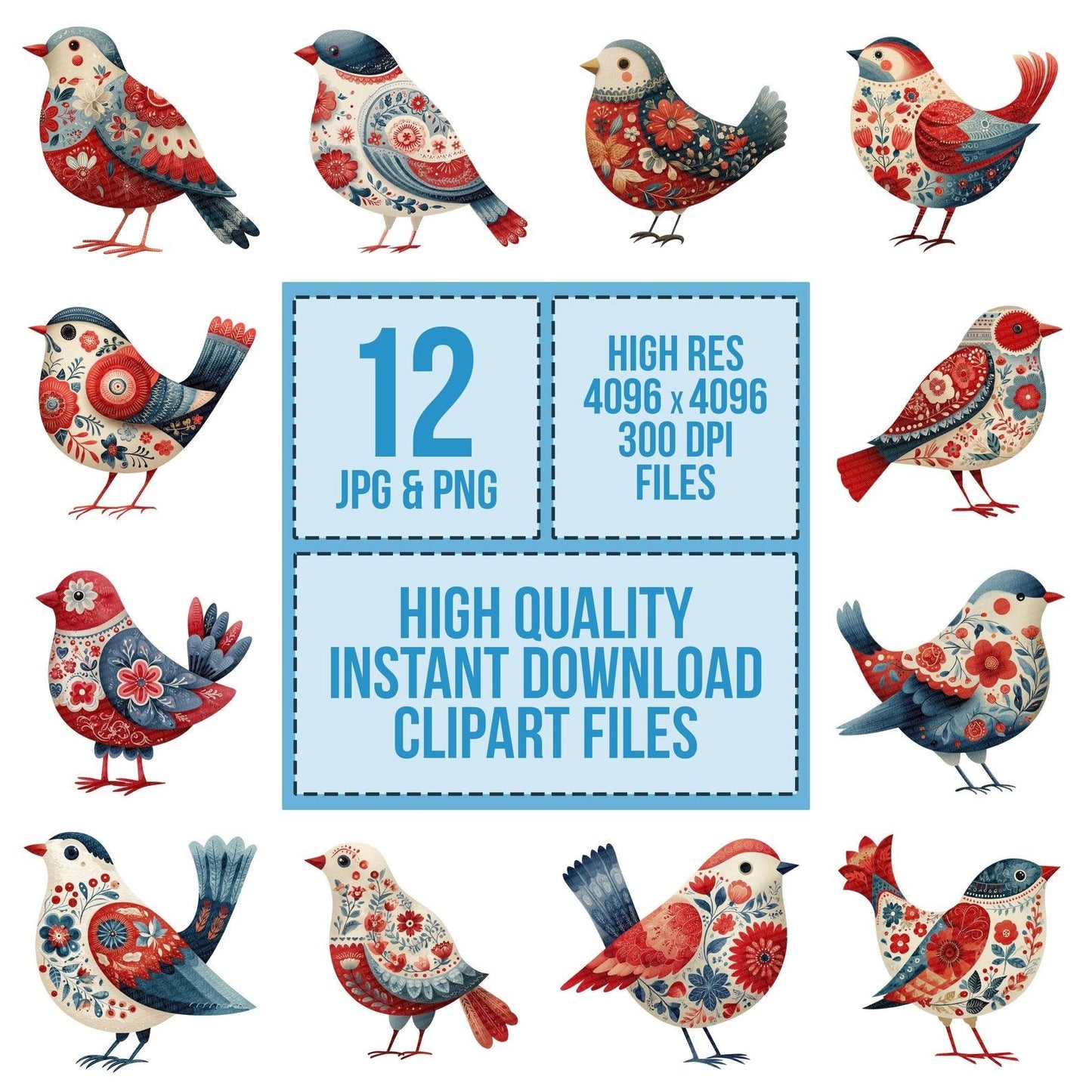 Folk Art Floral Bird Clipart Set (DDD005484)