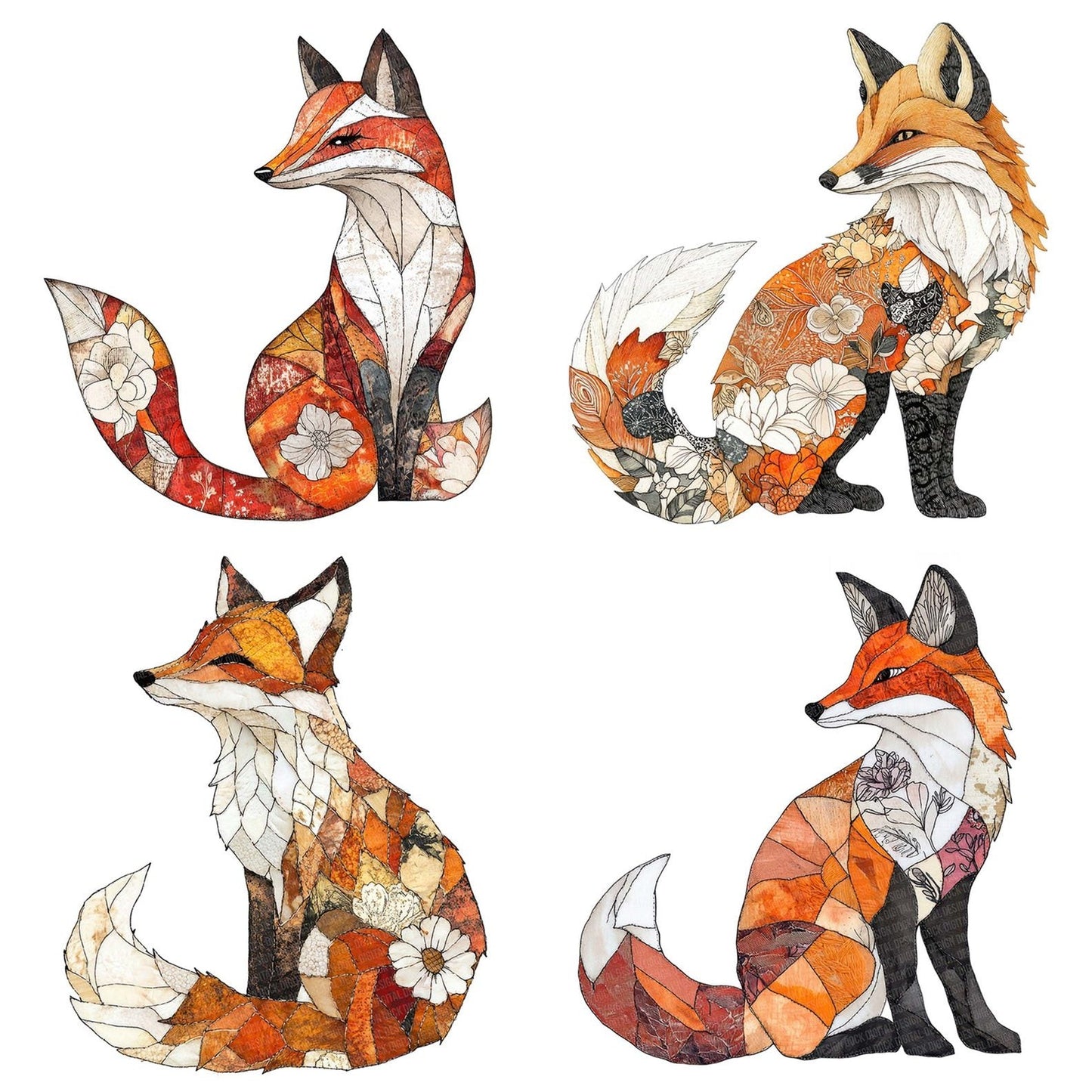Folk Art Fox Curled Clipart Set (DDD005491)