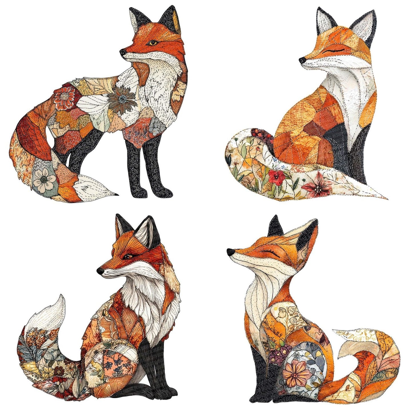 Folk Art Fox Curled Clipart Set (DDD005491)