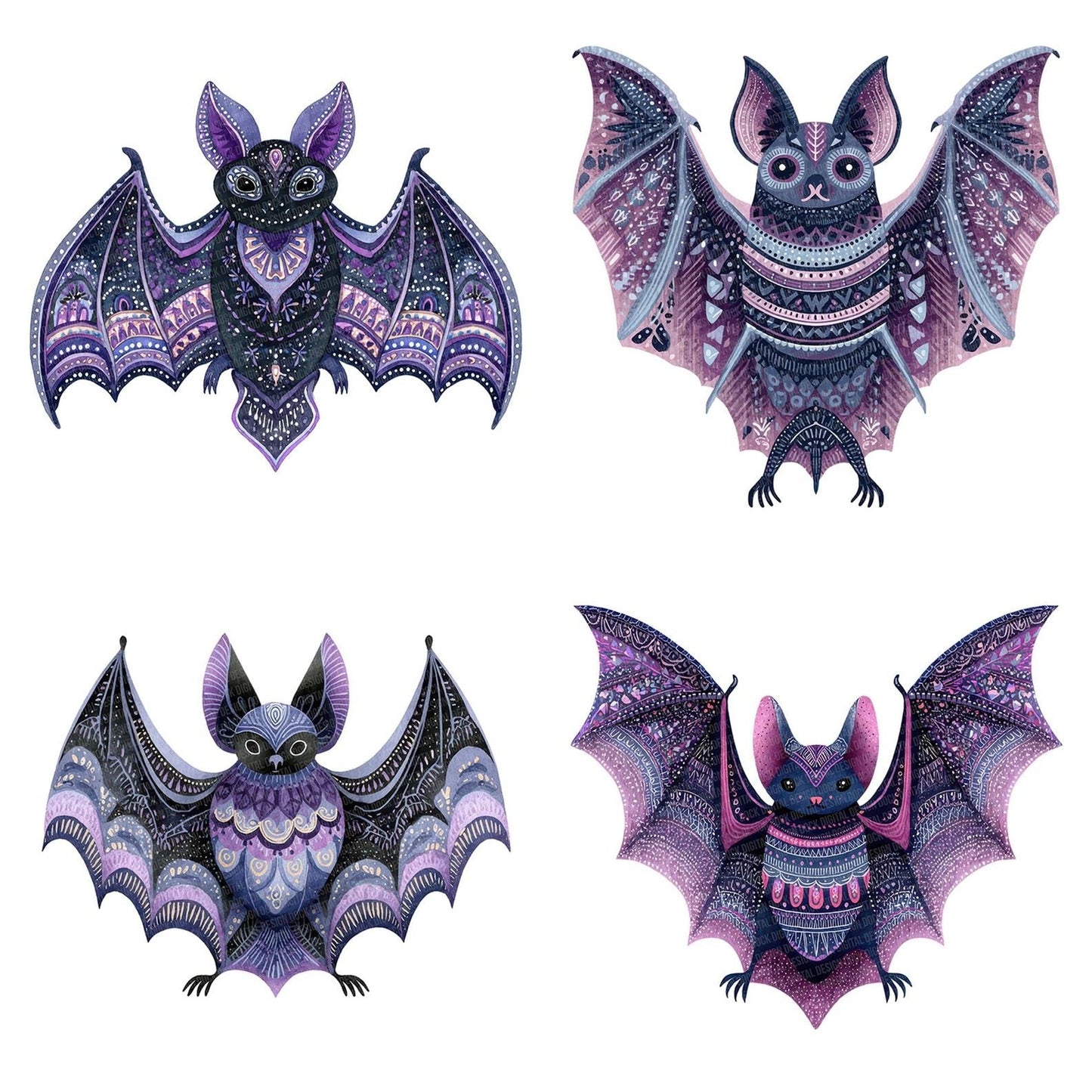 Folk Art Halloween Bat Clipart Set (DDD005492)