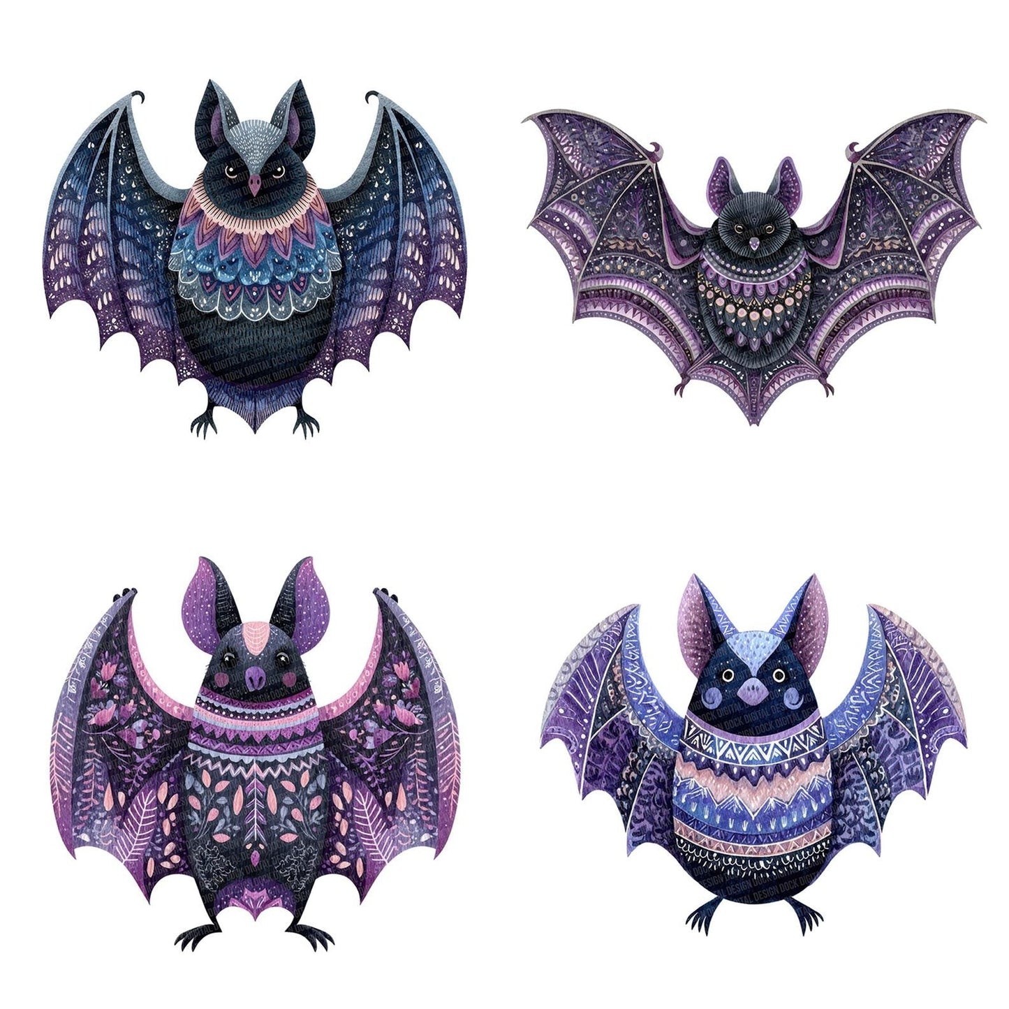 Folk Art Halloween Bat Clipart Set (DDD005492)