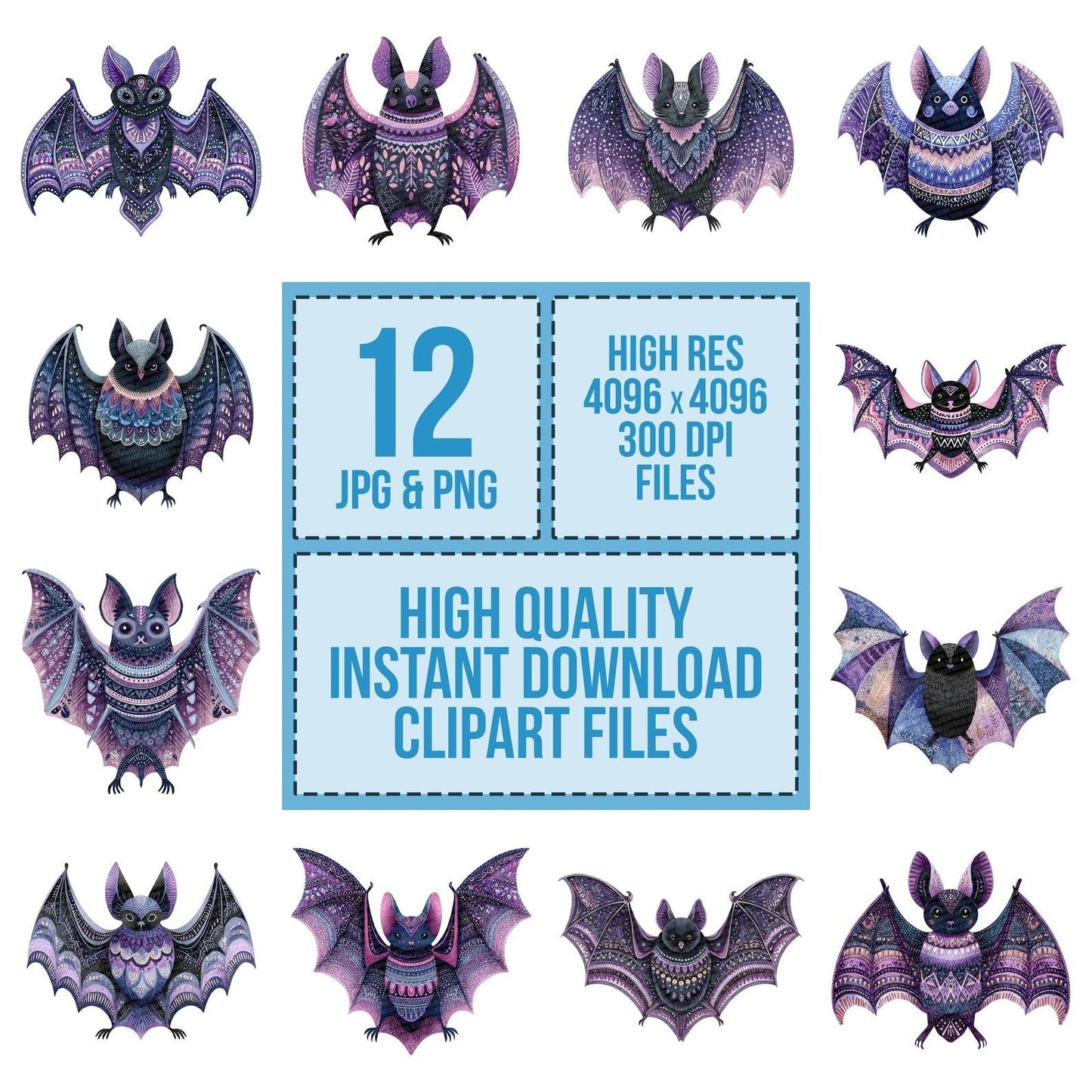 Folk Art Halloween Bat Clipart Set (DDD005492)