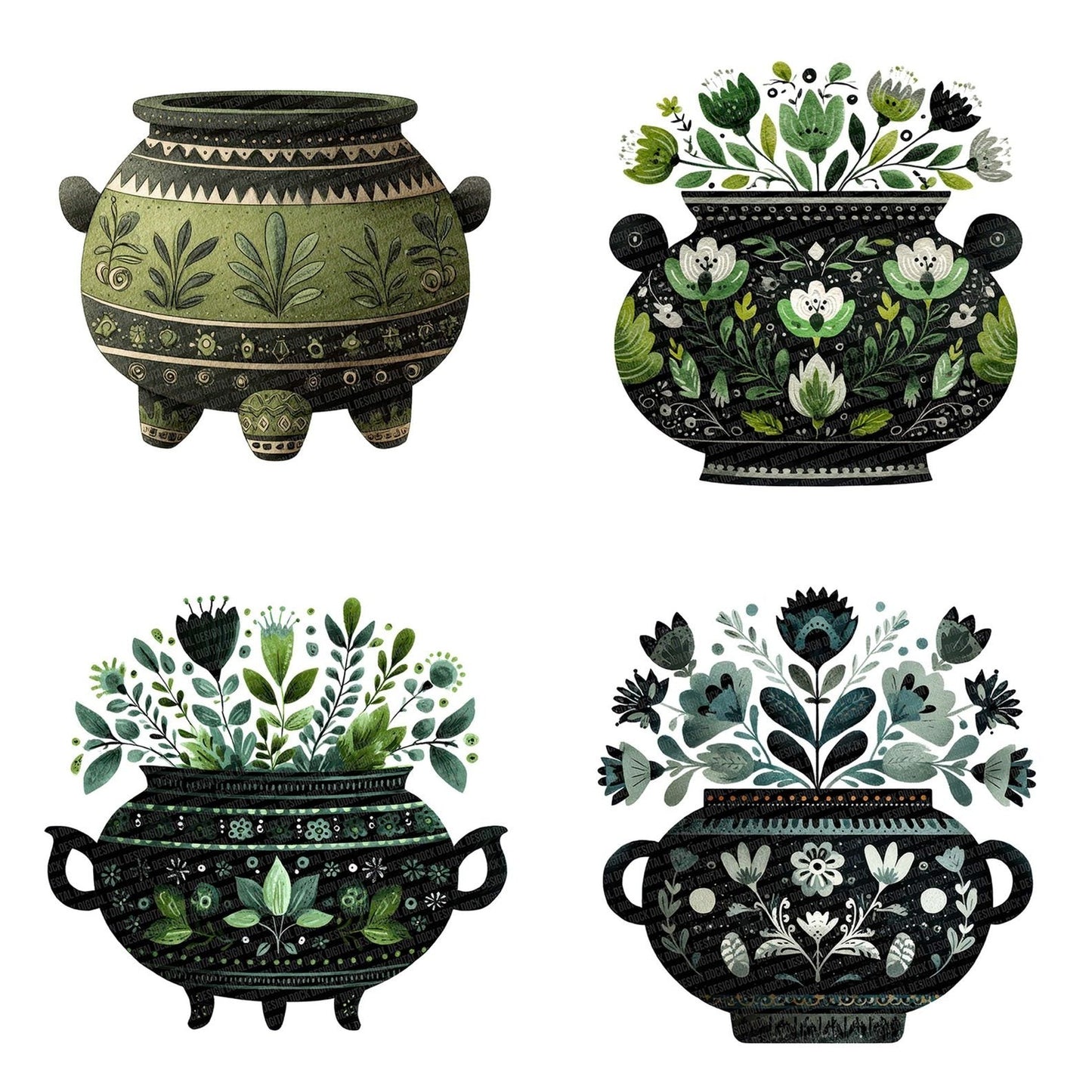 Folk Art Halloween Cauldron Clipart Set (DDD005494)