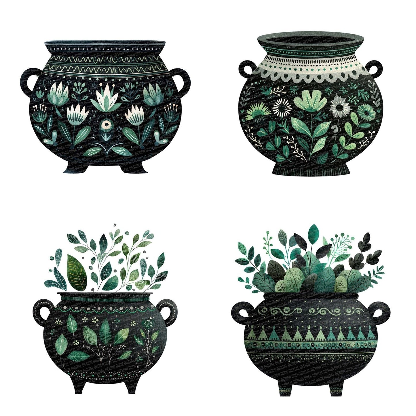 Folk Art Halloween Cauldron Clipart Set (DDD005494)