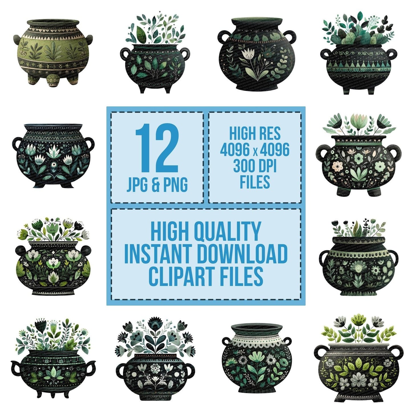 Folk Art Halloween Cauldron Clipart Set (DDD005494)