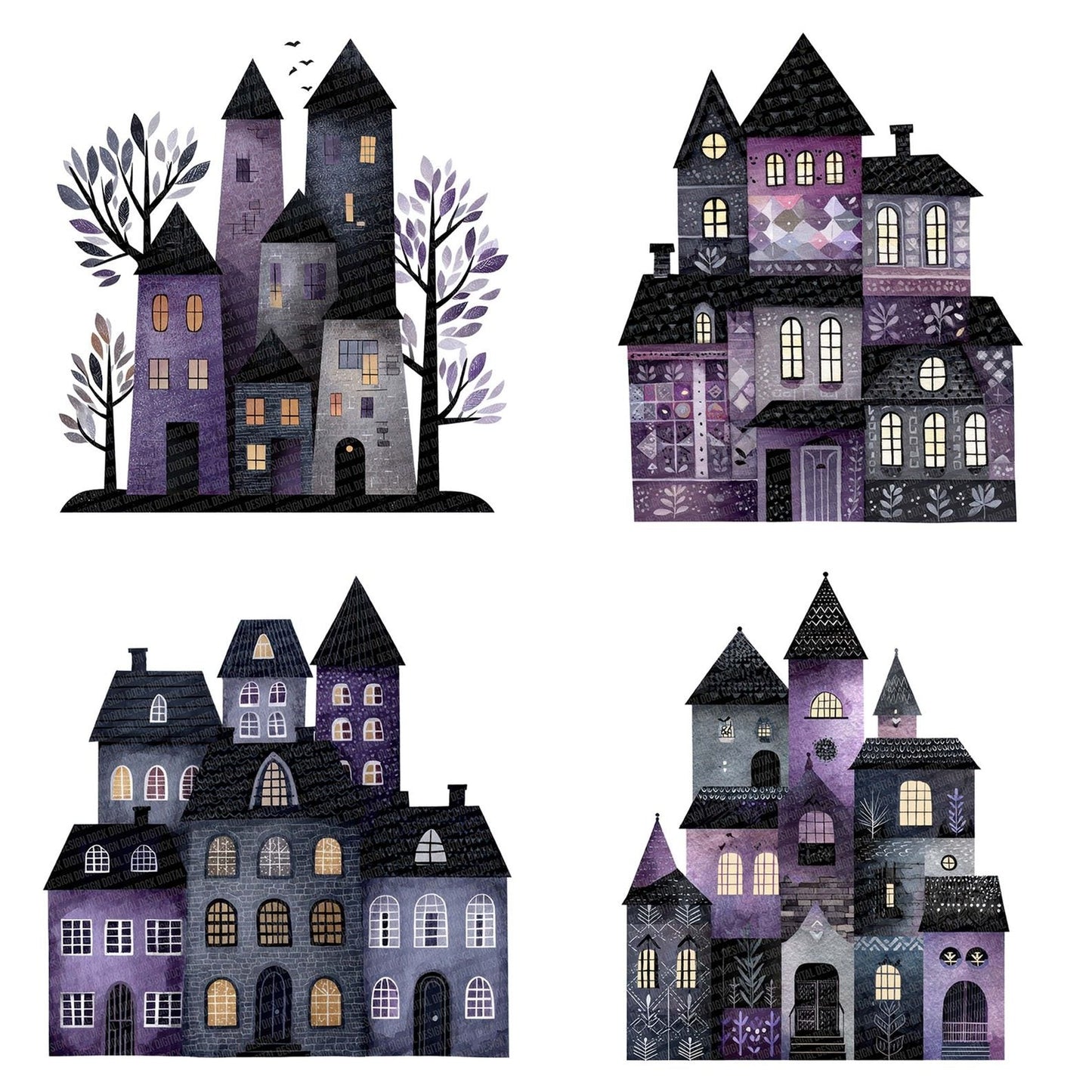 Folk Art Halloween House Clipart Set (DDD005496)