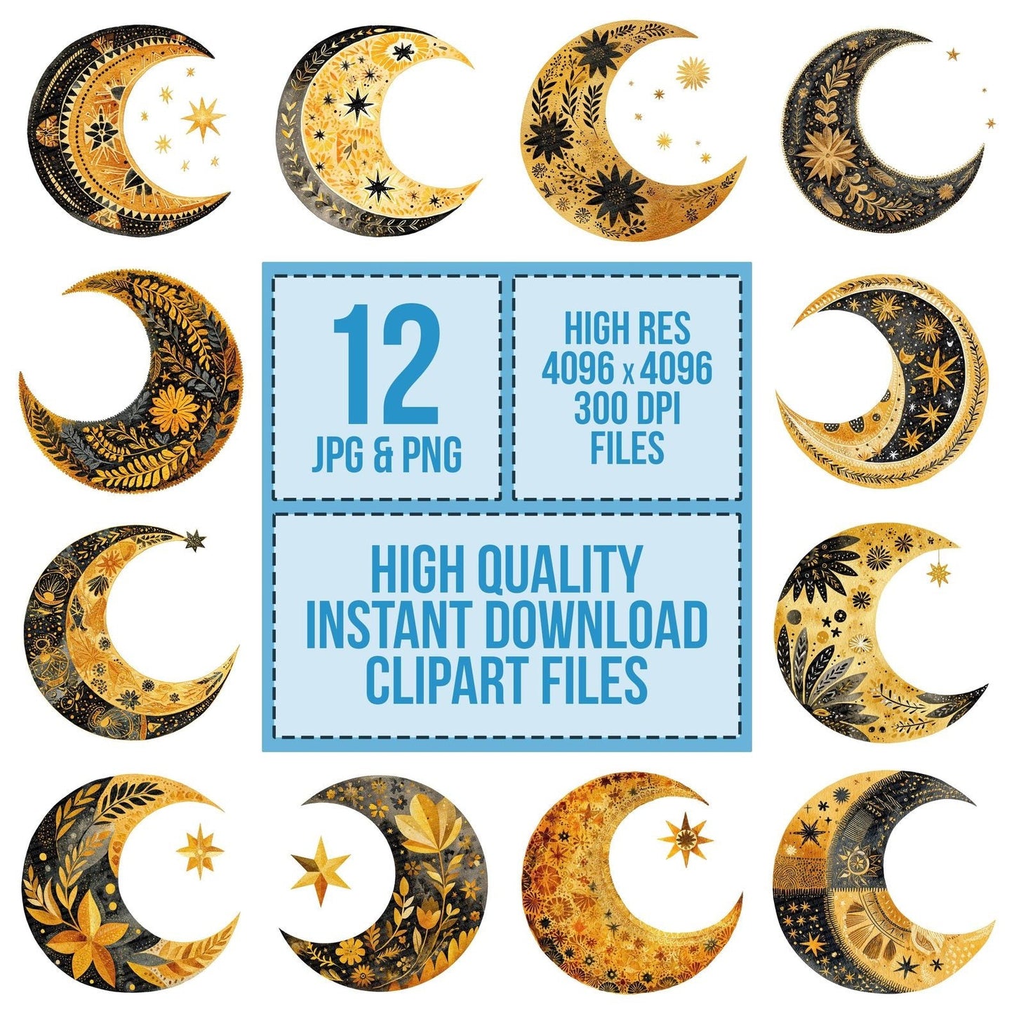 Folk Art Halloween Moon Clipart Set (DDD005497)