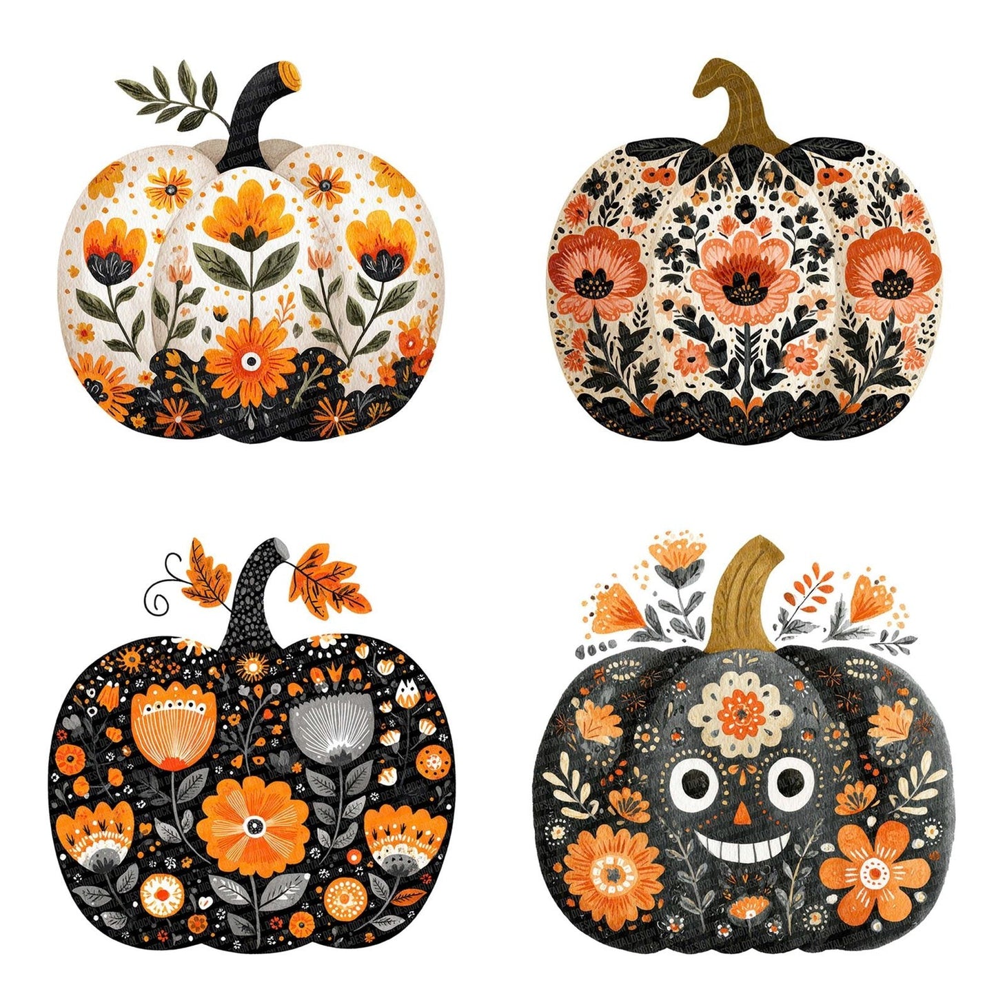 Folk Art Halloween Pumpkin Clipart Set (DDD005498)