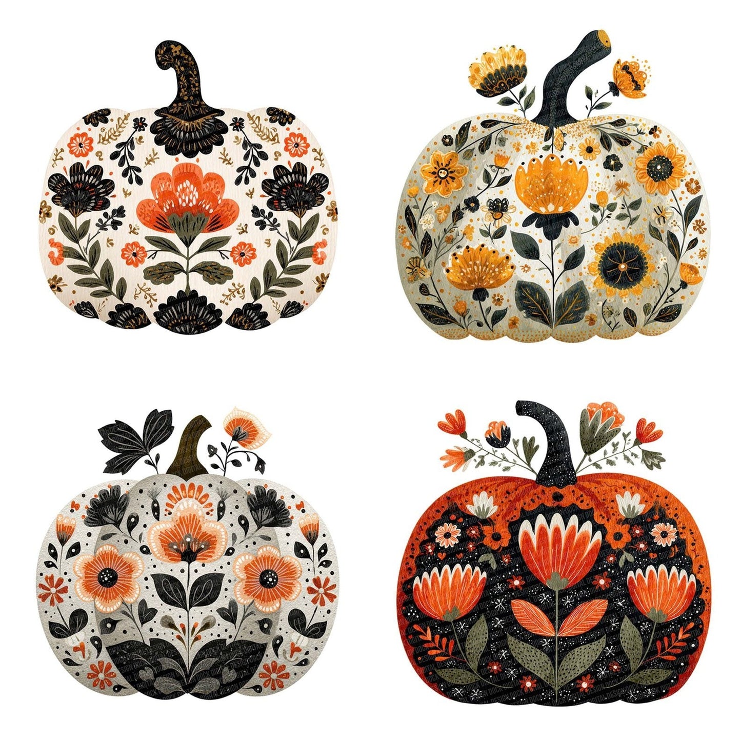 Folk Art Halloween Pumpkin Clipart Set (DDD005498)