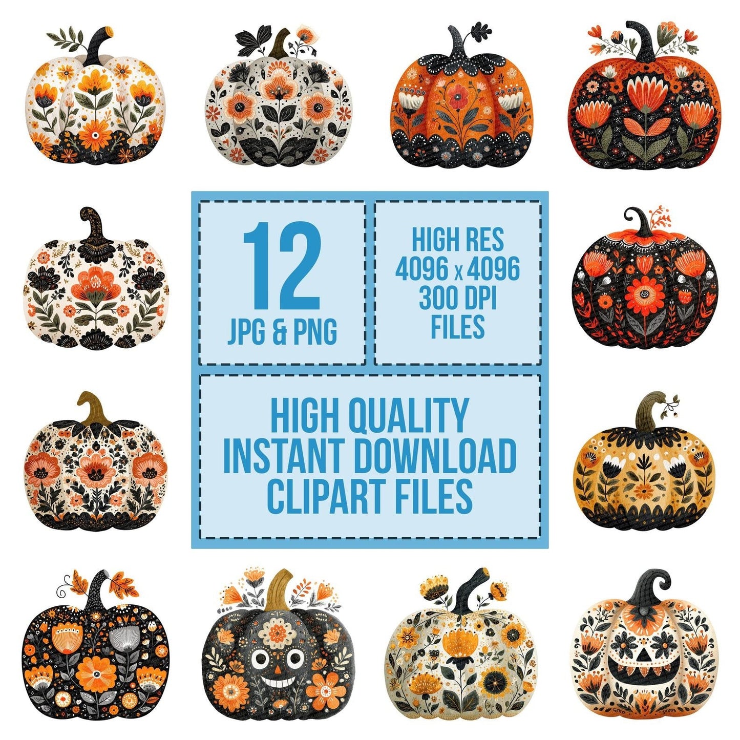 Folk Art Halloween Pumpkin Clipart Set (DDD005498)