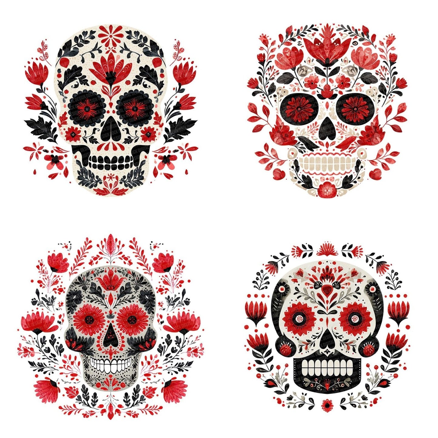 Folk Art Halloween Skull Clipart Set (DDD005499)