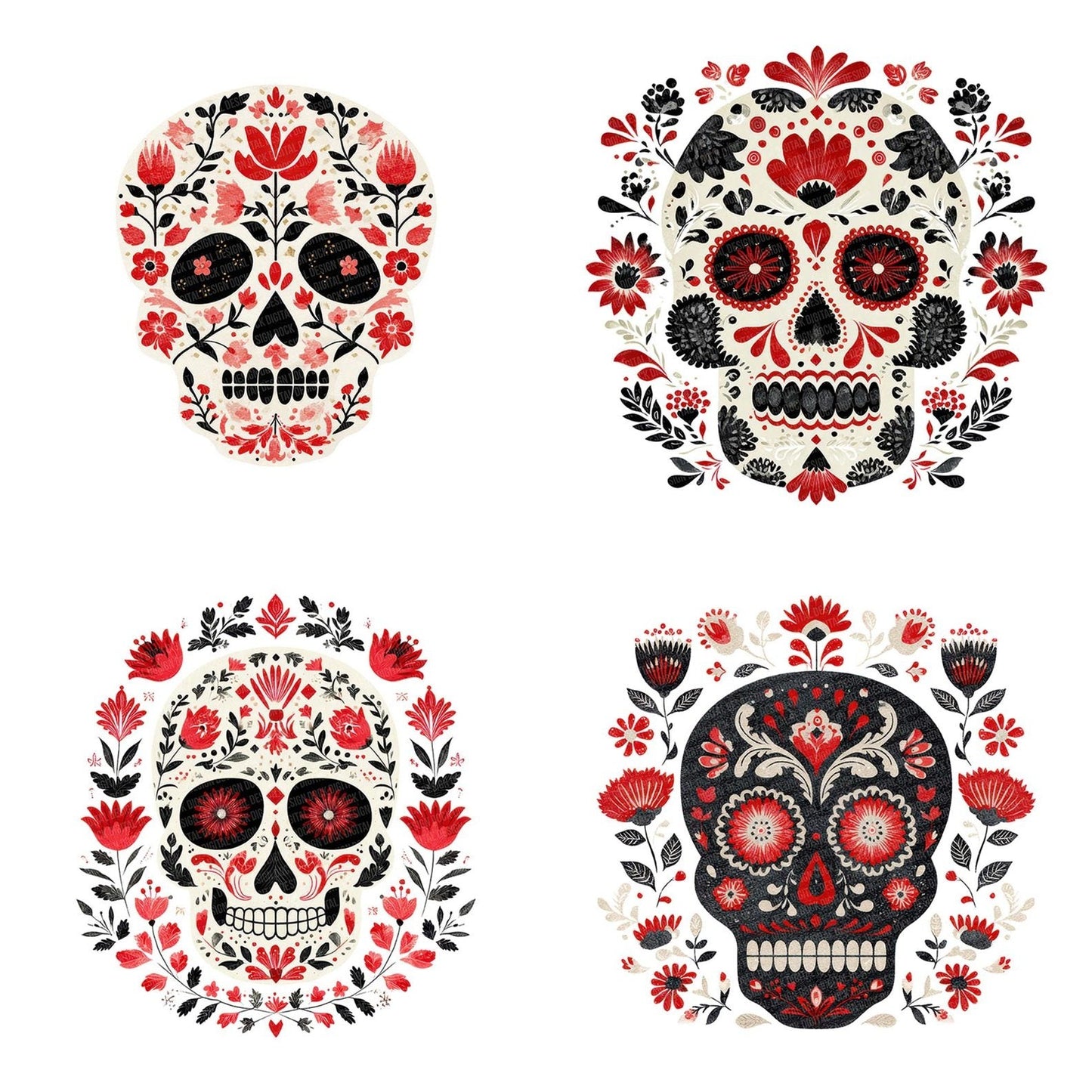 Folk Art Halloween Skull Clipart Set (DDD005499)