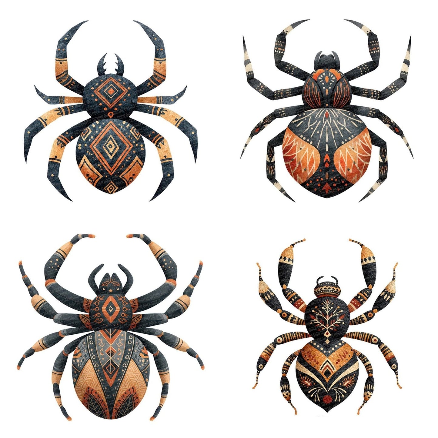 Folk Art Halloween Spider Clipart Set (DDD005500)