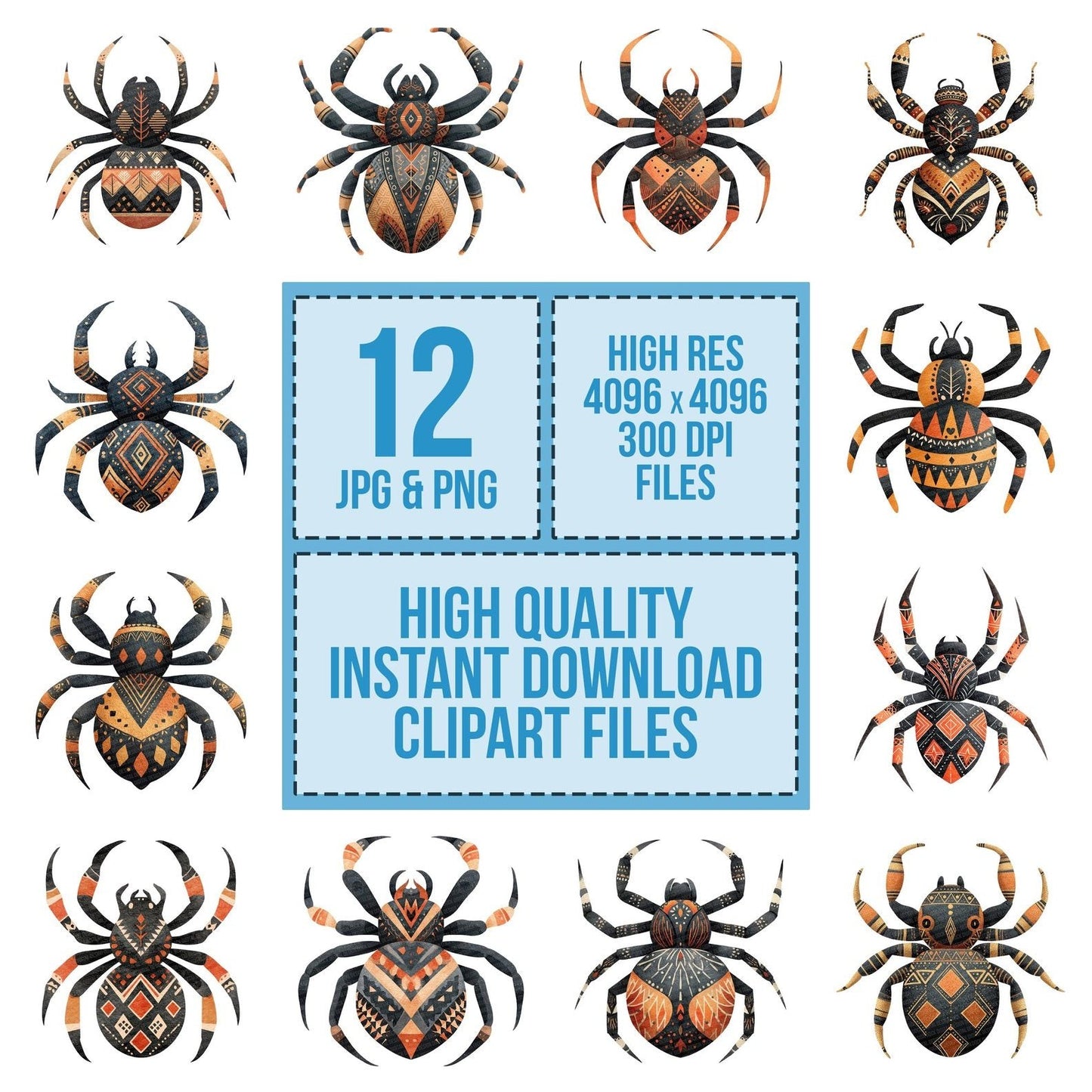 Folk Art Halloween Spider Clipart Set (DDD005500)