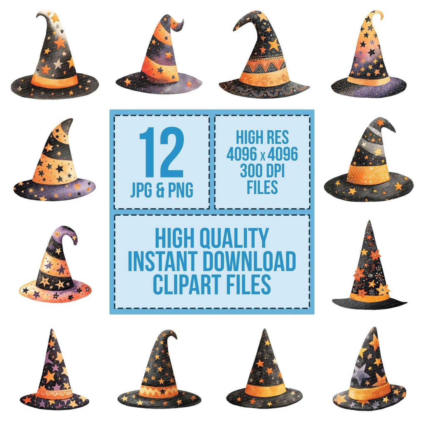 Folk Art Halloween Witch Hat Clipart Set (DDD005501)
