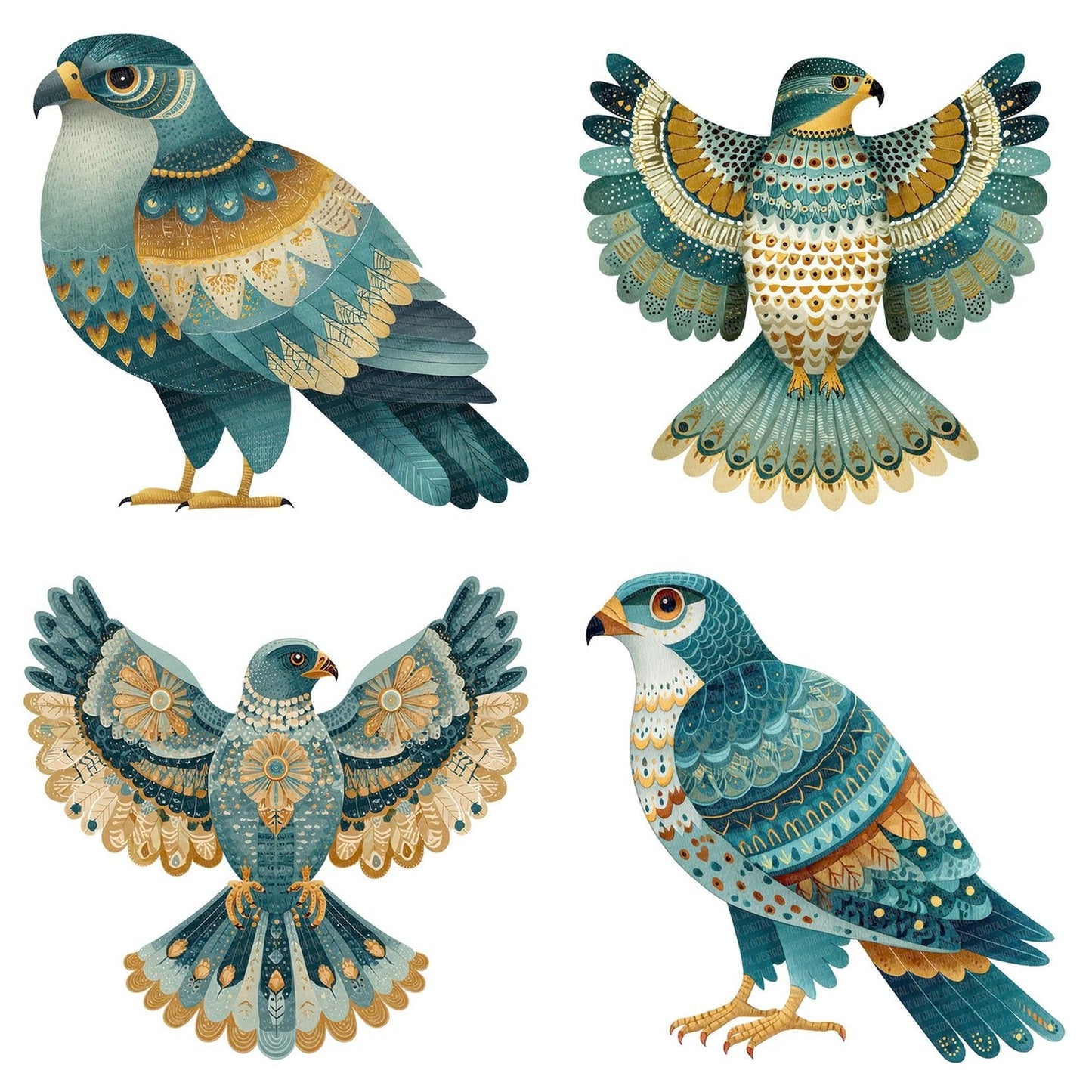 Folk Art Hawk Clipart Set (DDD005502)