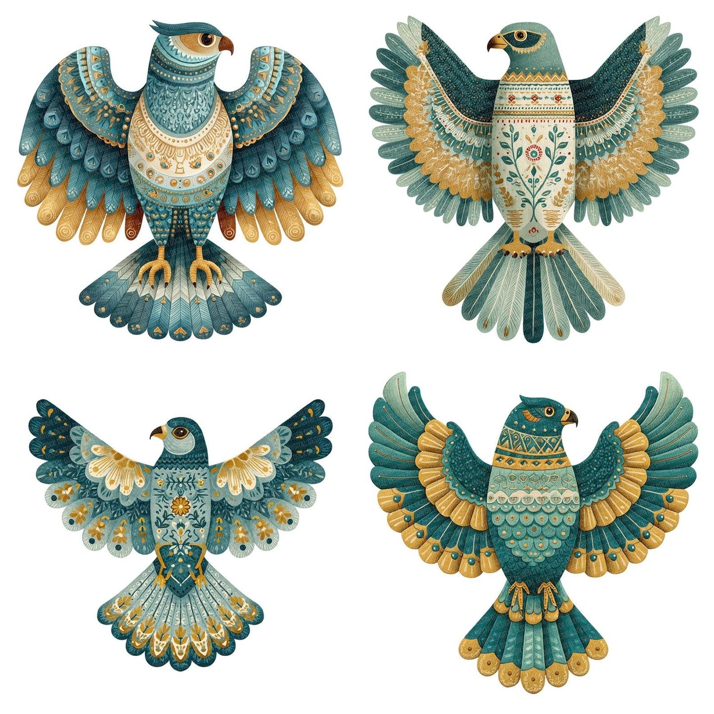 Folk Art Hawk Clipart Set (DDD005502)