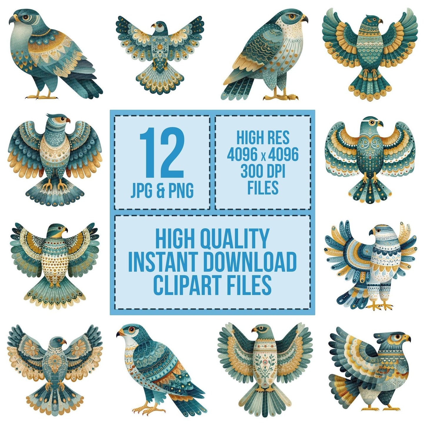 Folk Art Hawk Clipart Set (DDD005502)