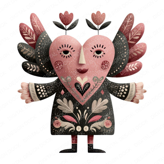 Folk Art Heart Character Clipart Set (DDD008456)
