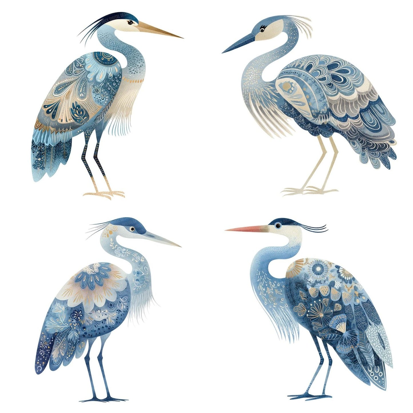 Folk Art Heron Clipart Set (DDD005505)
