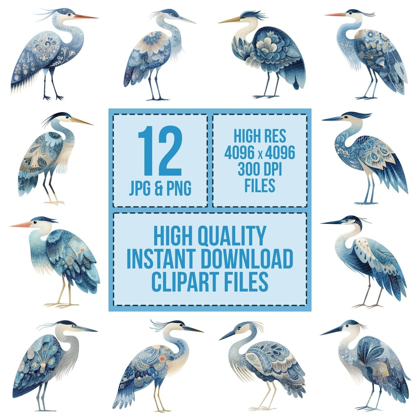 Folk Art Heron Clipart Set (DDD005505)