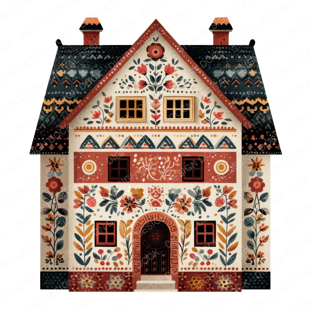 Folk Art House Clipart Set (DDD008457)