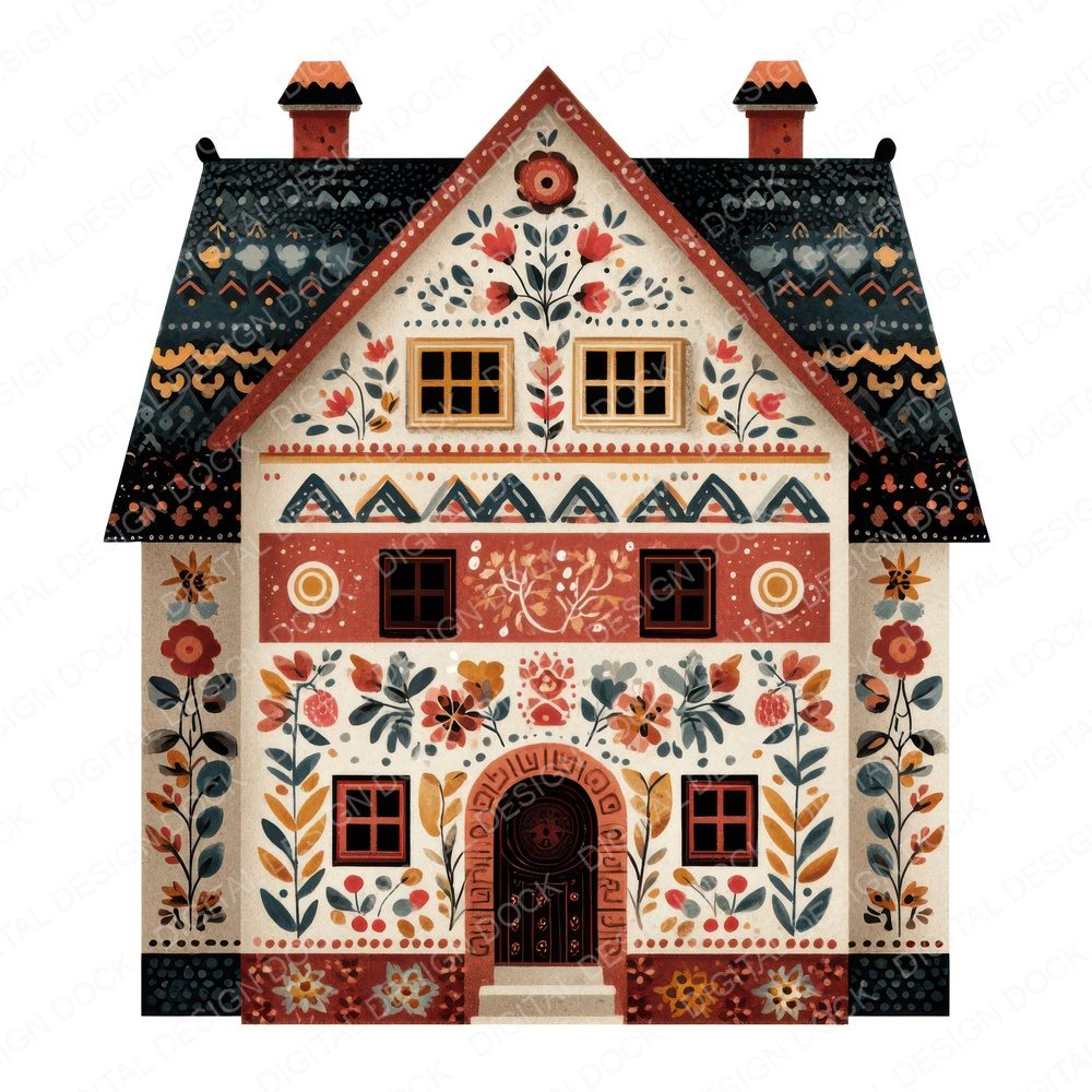 Folk Art House Clipart Set (DDD008457)