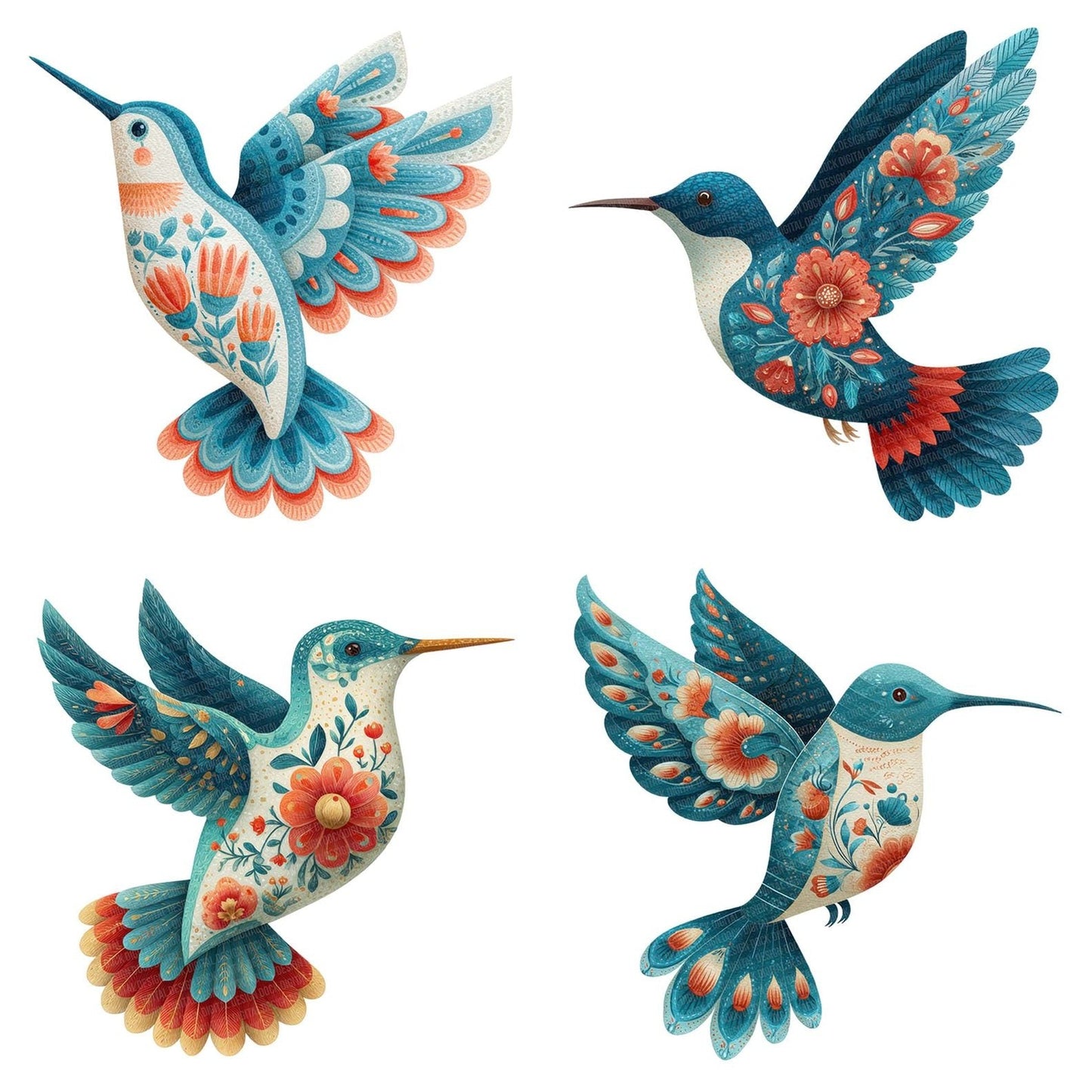 Folk Art Hummingbird Clipart Set (DDD005509)