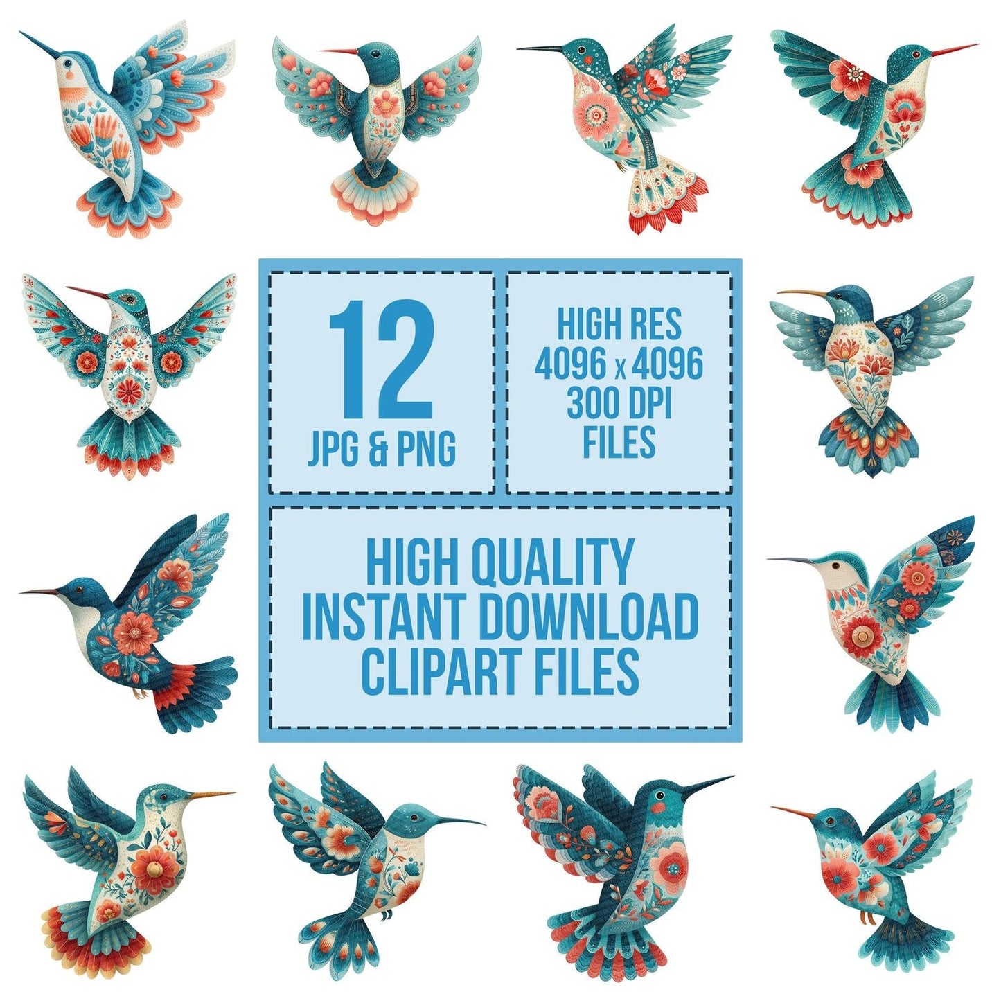 Folk Art Hummingbird Clipart Set (DDD005509)