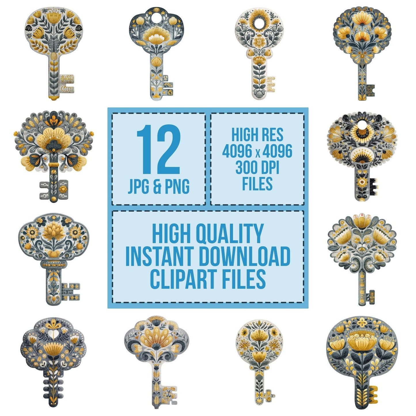 Folk Art Key Clipart Set (DDD005510)