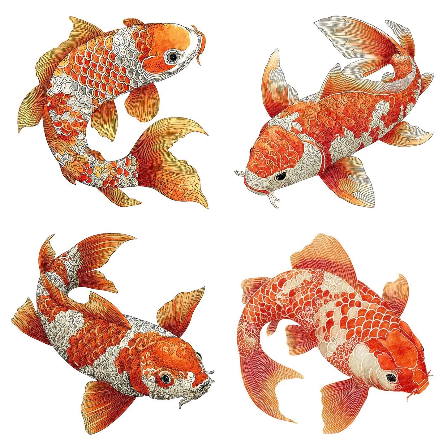 Folk Art Koi Carp Clipart Set (DDD005511)