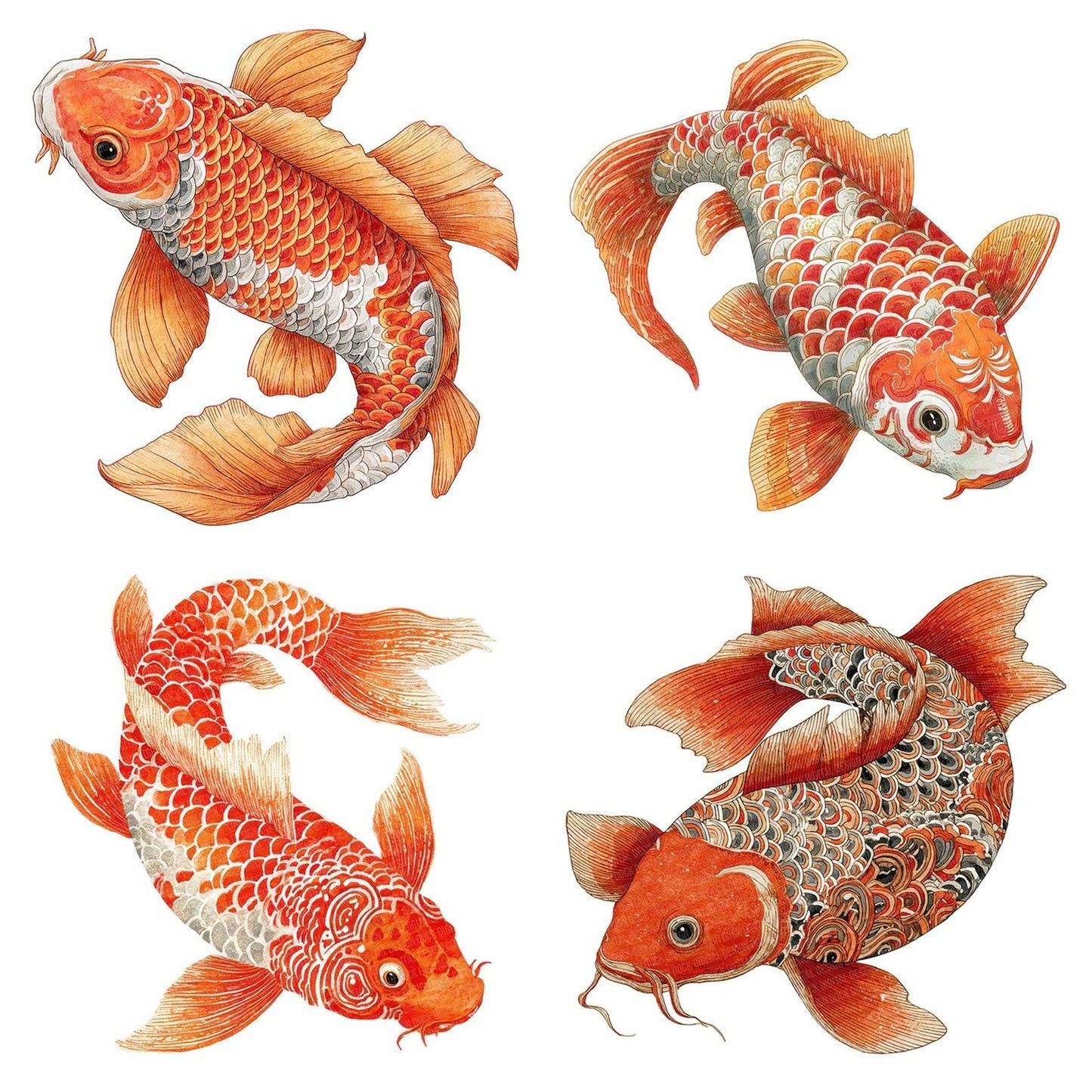 Folk Art Koi Carp Clipart Set (DDD005511)