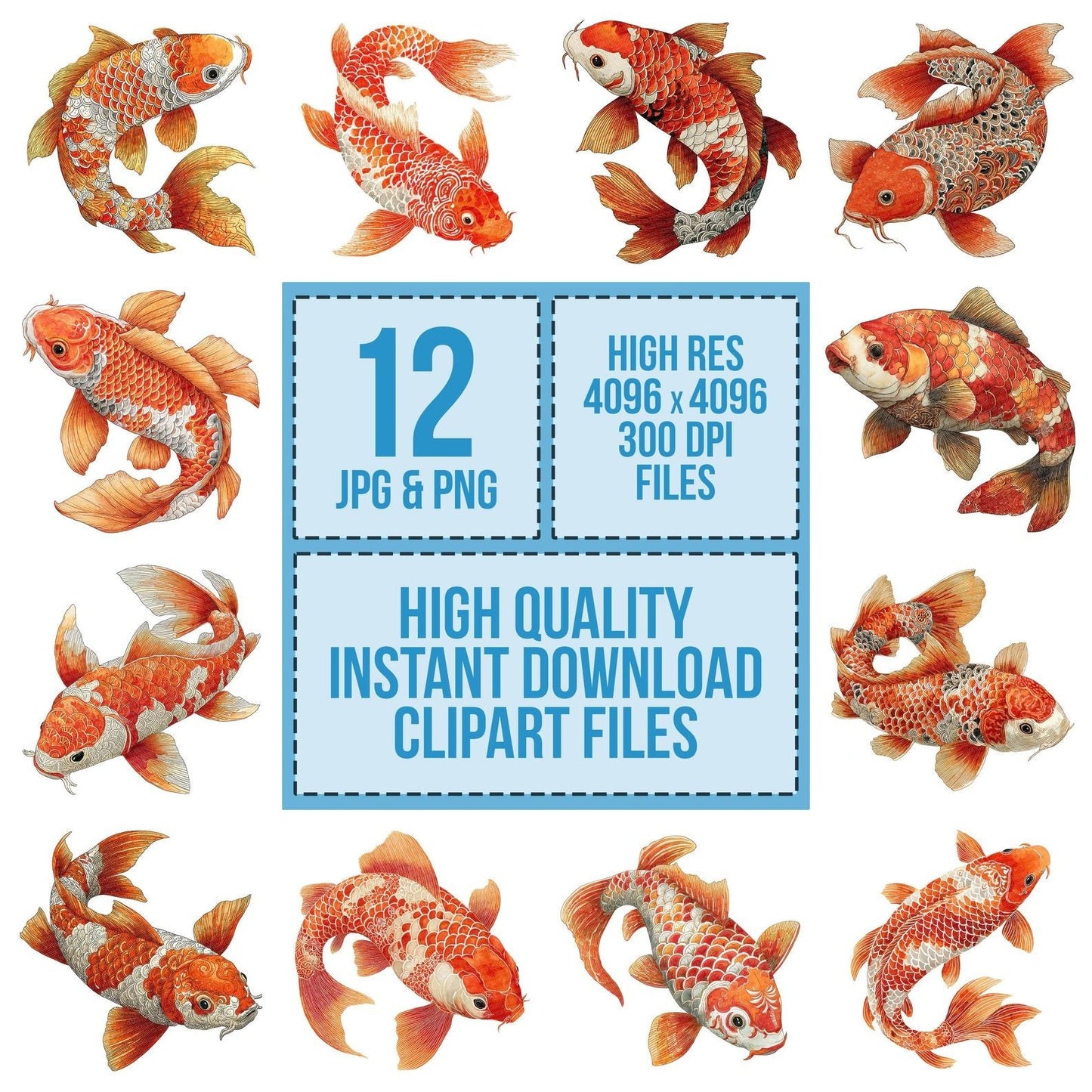 Folk Art Koi Carp Clipart Set (DDD005511)