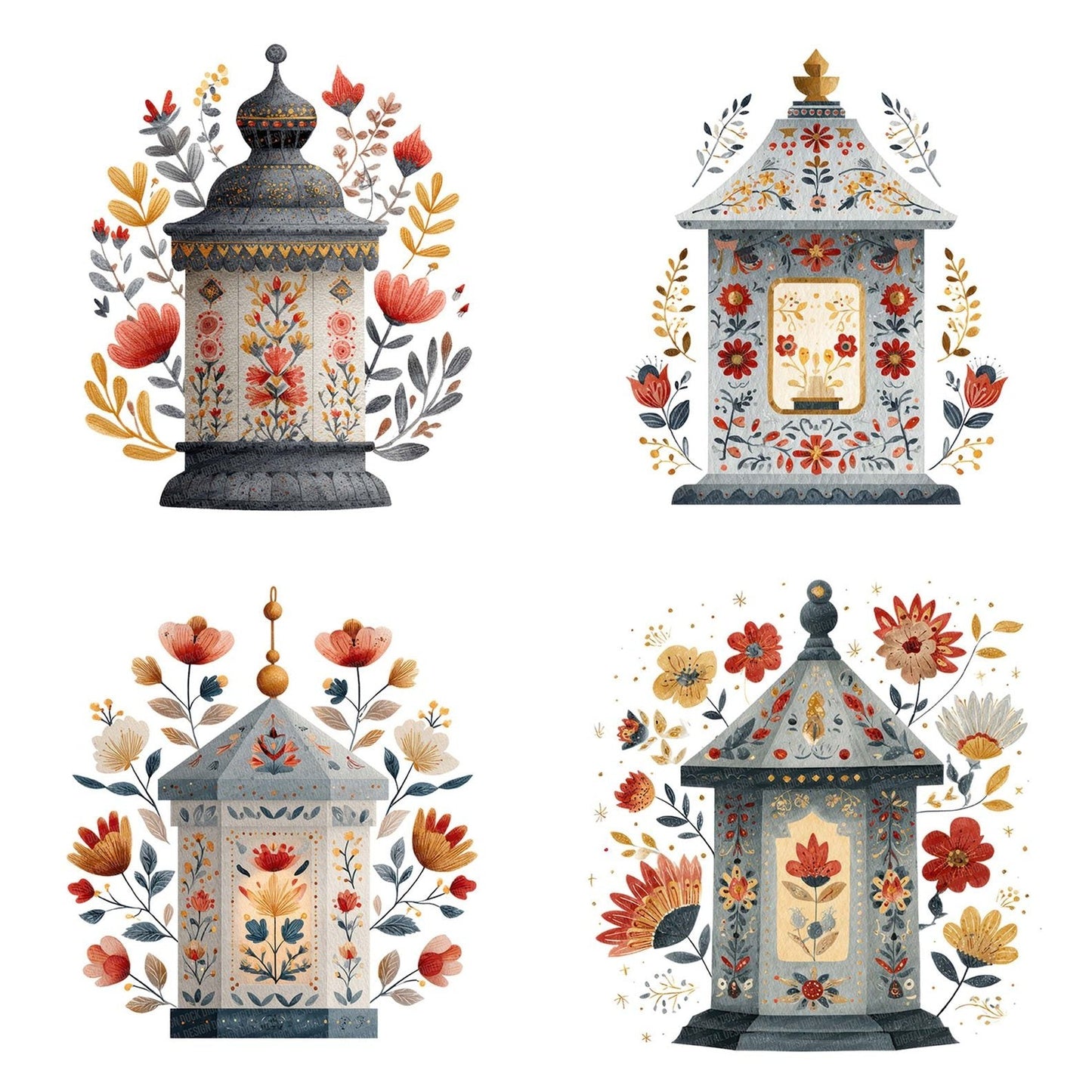 Folk Art Lantern Clipart Set (DDD005512)