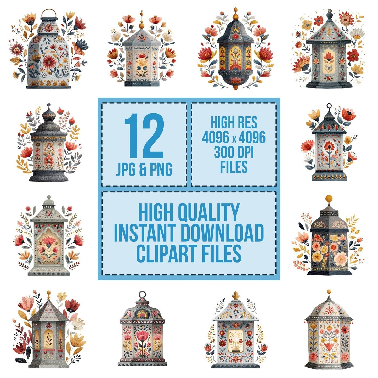 Folk Art Lantern Clipart Set (DDD005512)