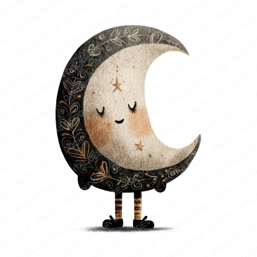 Folk Art Moon Character Clipart Set (DDD008459)