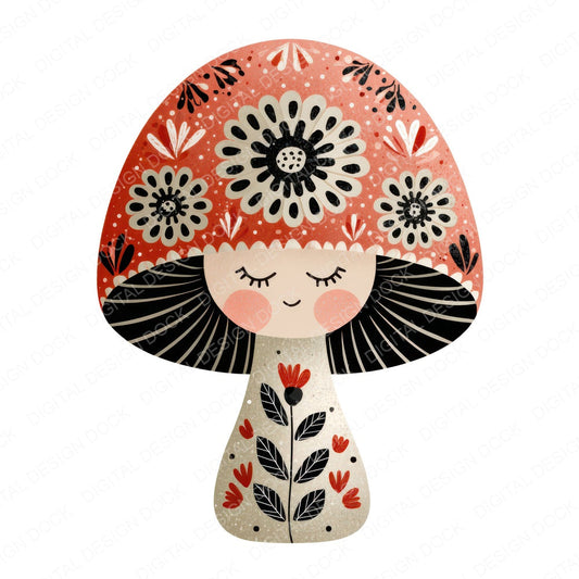 Folk Art Mushroom Character Clipart Set (DDD008461)