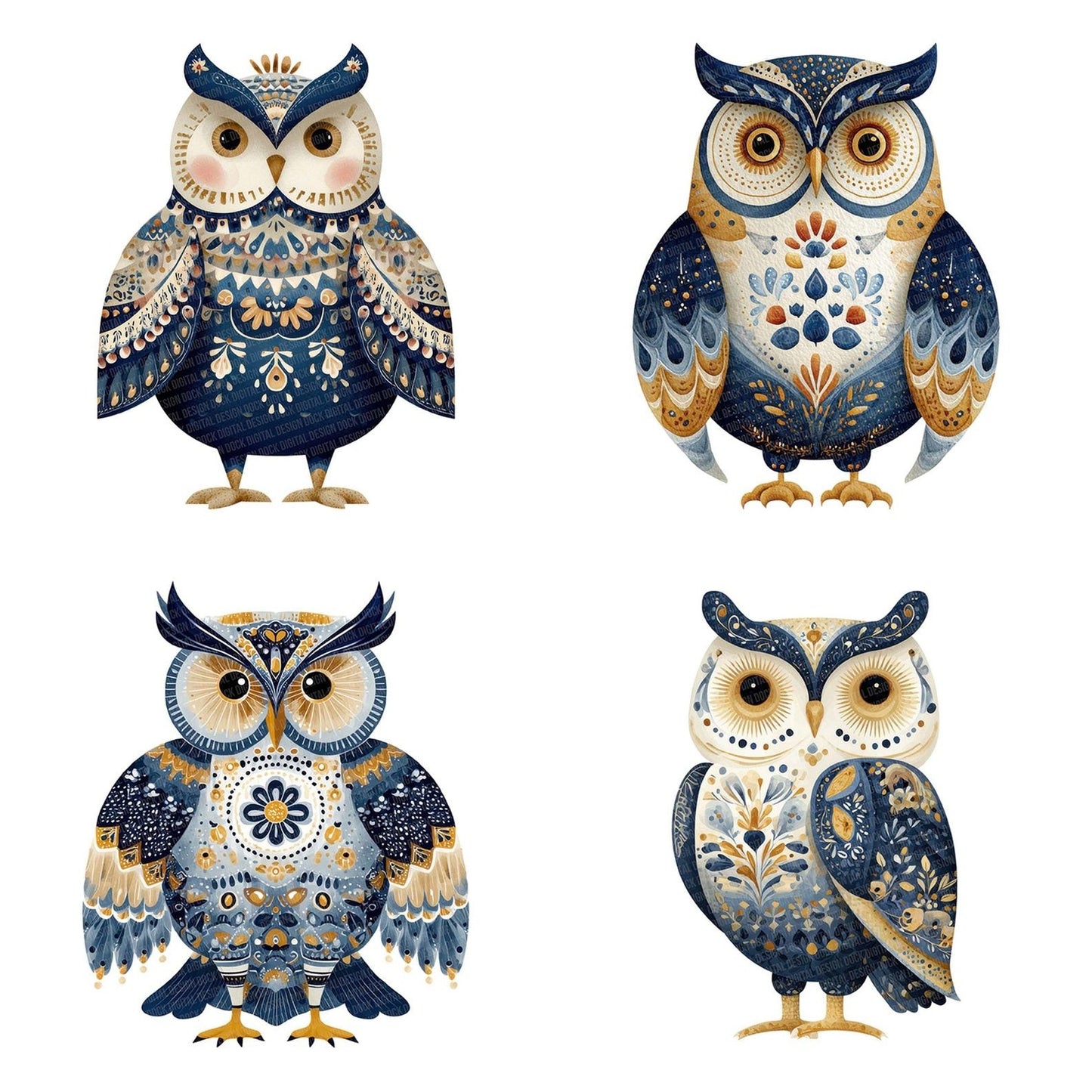 Folk Art Patterned Owl Clipart Set (DDD005518)