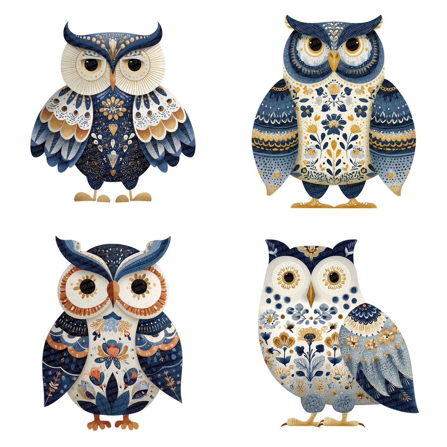 Folk Art Patterned Owl Clipart Set (DDD005518)