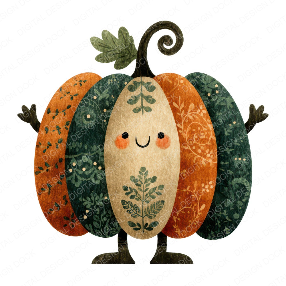 Folk Art Pumpkin Character Clipart Set (DDD008462)
