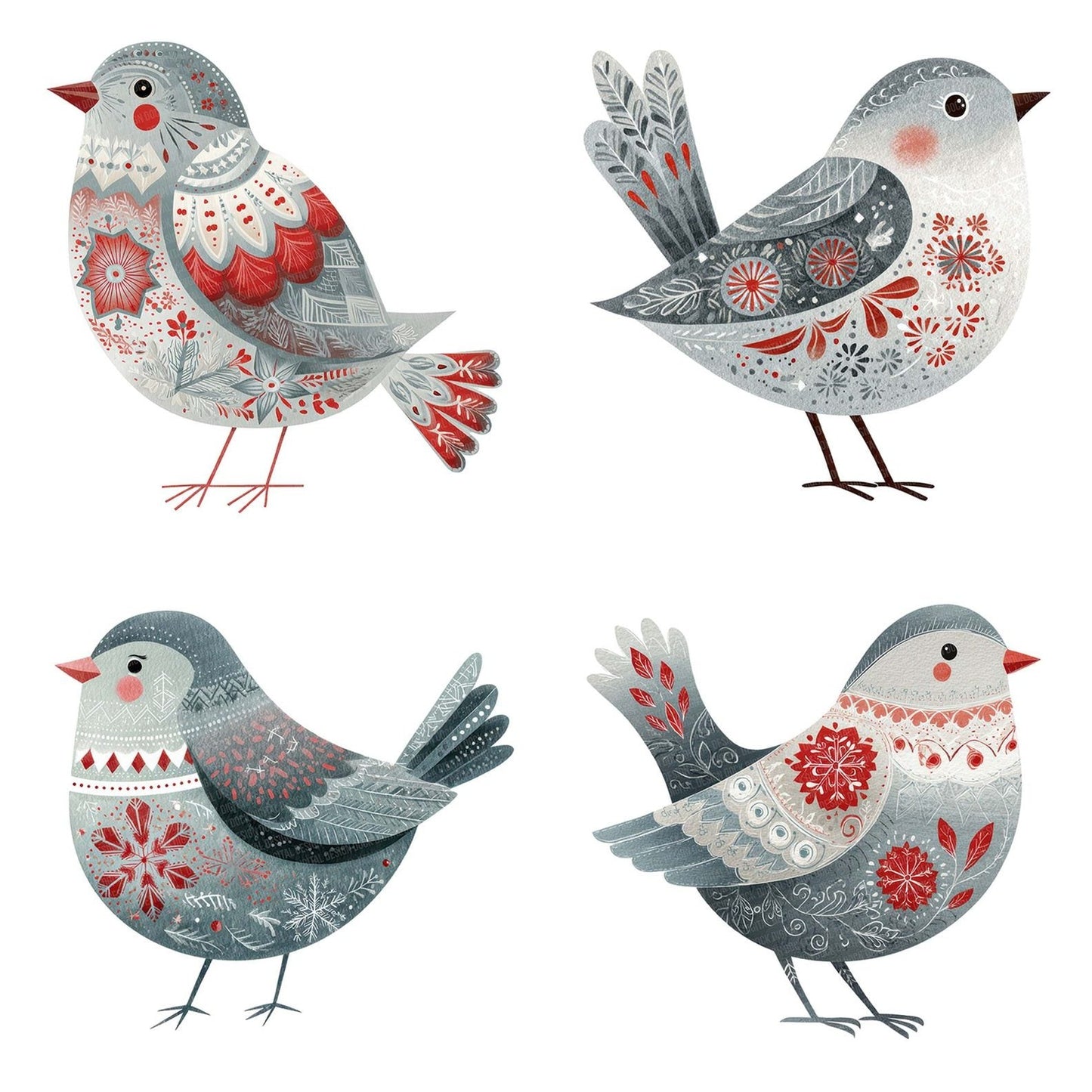 Folk Art Snowflake Christmas Bird Clipart Set (DDD005524)