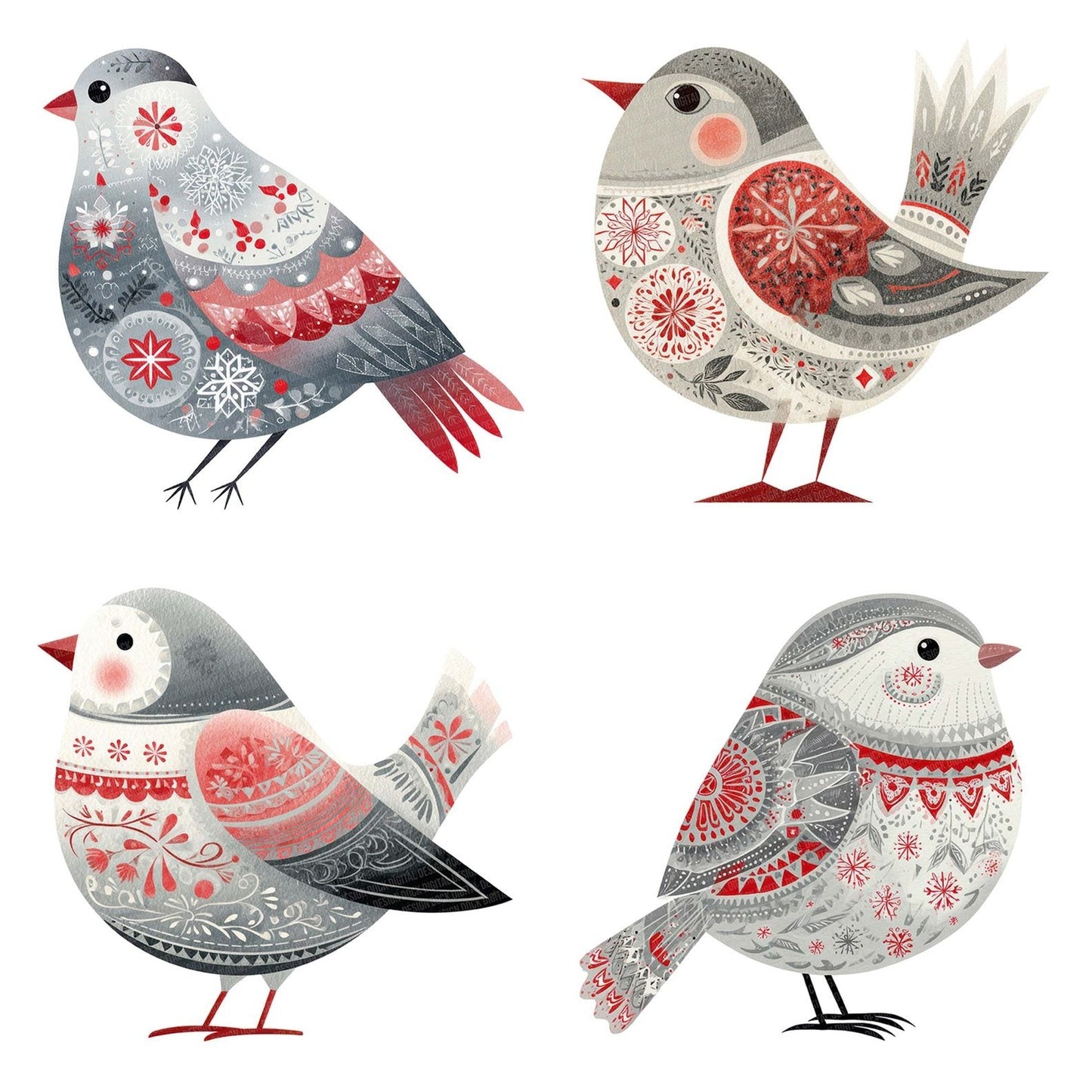 Folk Art Snowflake Christmas Bird Clipart Set (DDD005524)