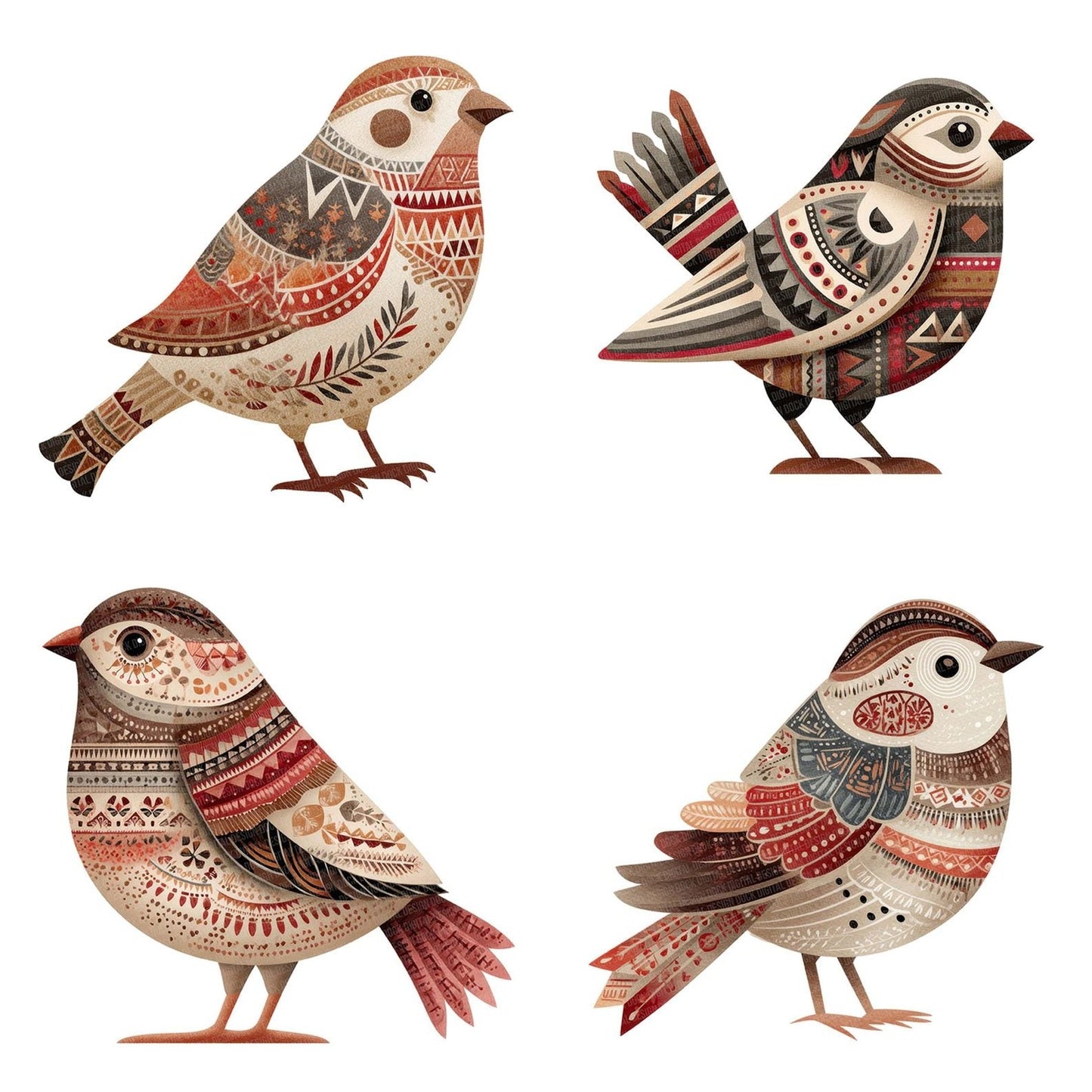 Folk Art Sparrow Clipart Set (DDD005525)