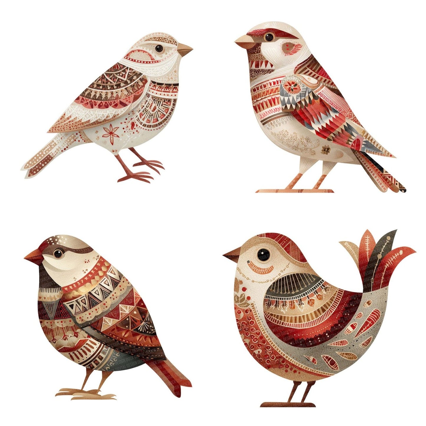 Folk Art Sparrow Clipart Set (DDD005525)