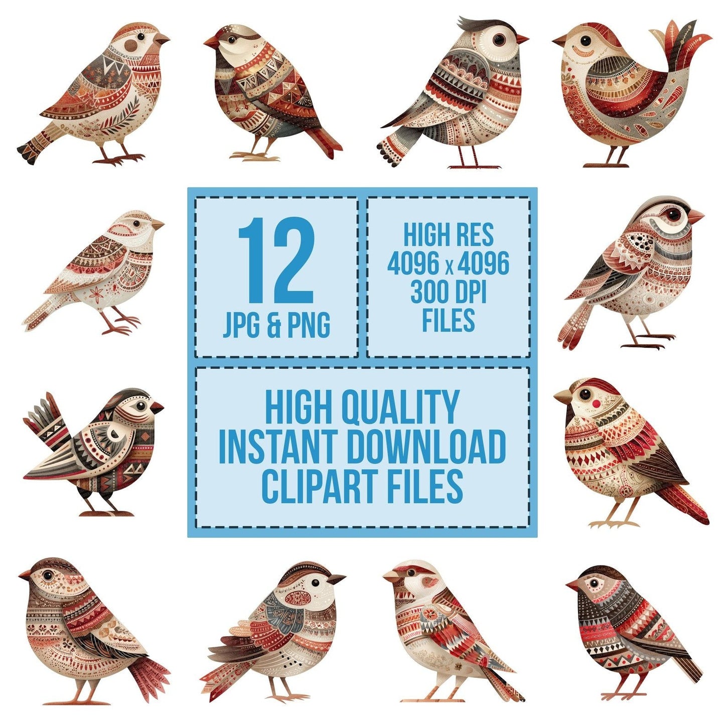 Folk Art Sparrow Clipart Set (DDD005525)