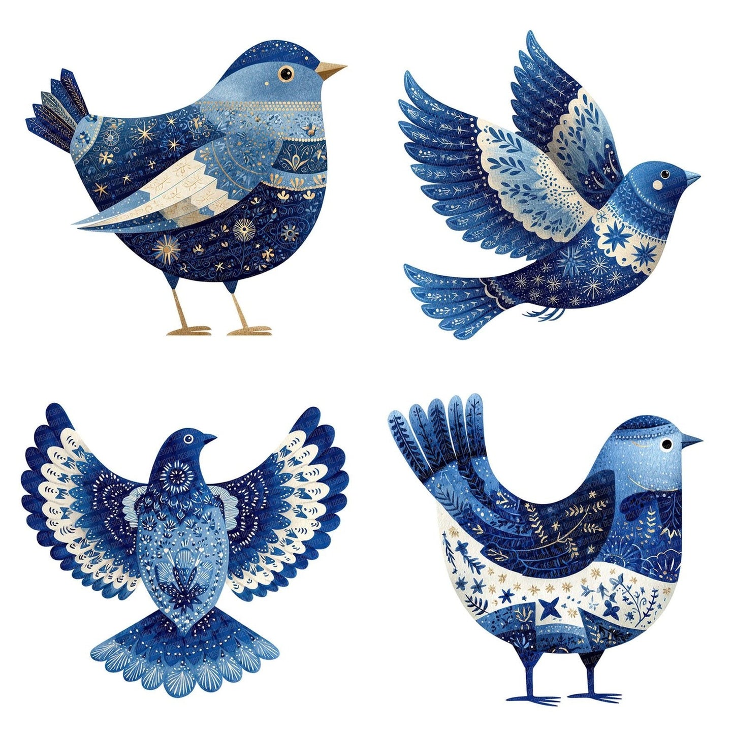 Folk Art Star Christmas Bird Clipart Set (DDD005527)